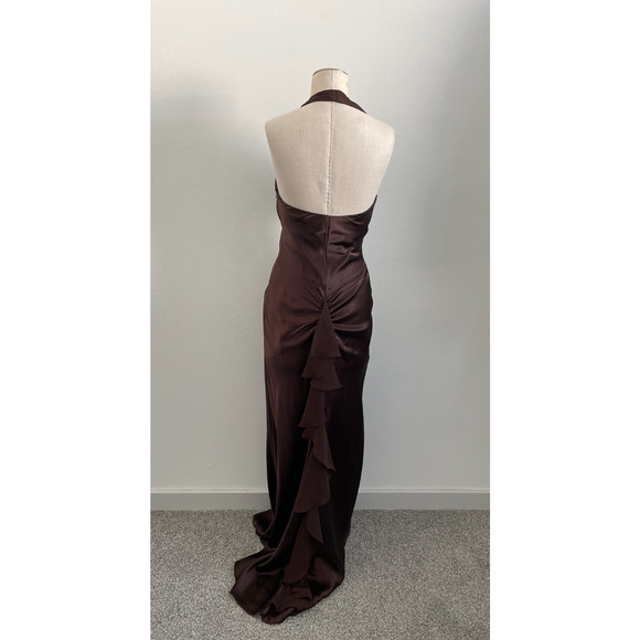 Vintage 90s Y2K Betsy & Adam Dress Women 8 Satin Halter Neck Prom Fishtail Brown - Picture 2 of 12